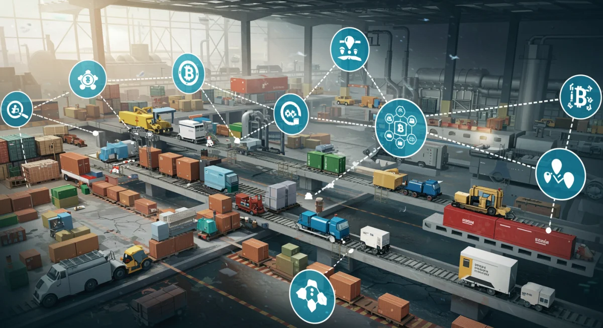 Cadena de suministro optimizada con blockchain en México, mostrando trazabilidad y eficiencia.