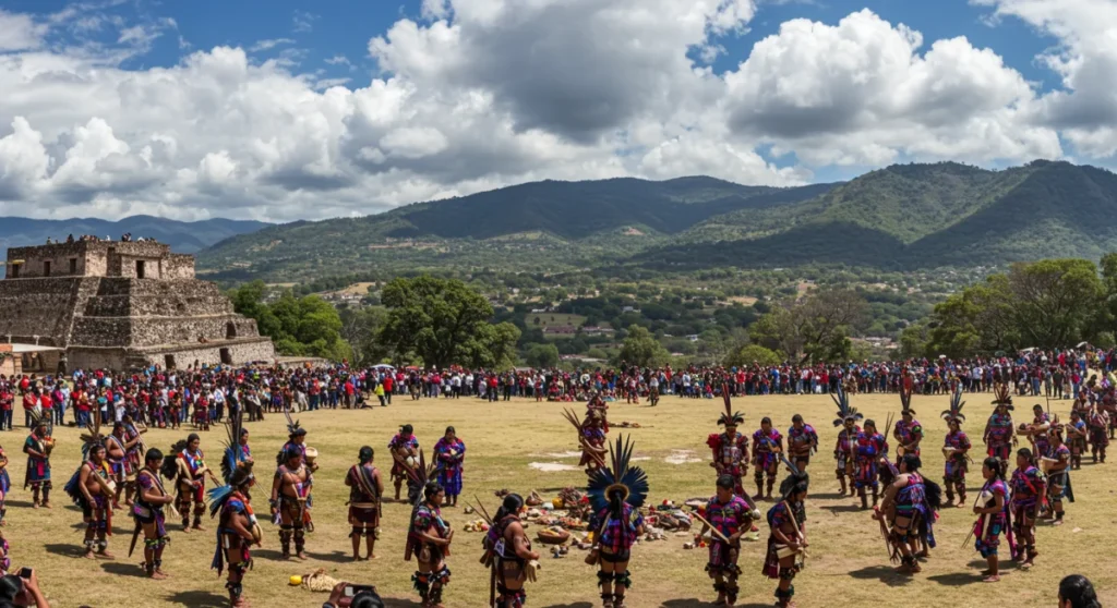 Ceremonia indígena tradicional en México, destacando la riqueza cultural y la preservación del patrimonio ancestral.