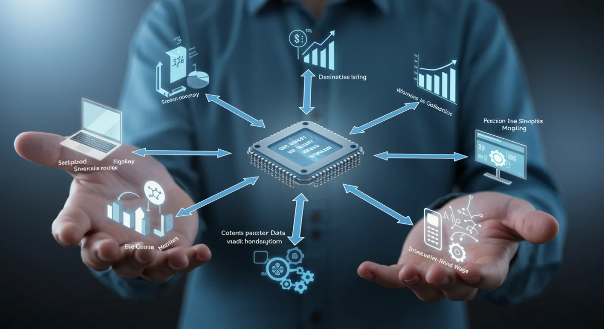 Flujo de datos de diversas fuentes siendo procesados para generar información valiosa para una PYME.